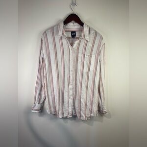 GAP Women's White Shirt with‎ Red and Gray Stripes. Linen blend